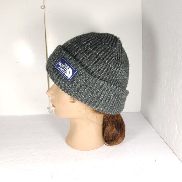 The North Face Unisex OS The Salty Dog Green Arcylic Ribbed Cuffed Beanie Hat - Picture 3 of 11